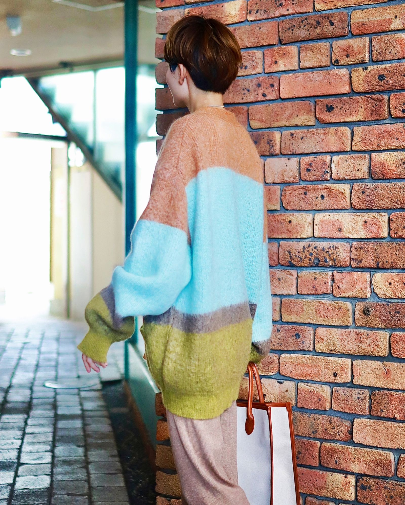 ヨーク23AW MOHAIR BORDER CARDIGAN(YK23FW0571S)PINK
