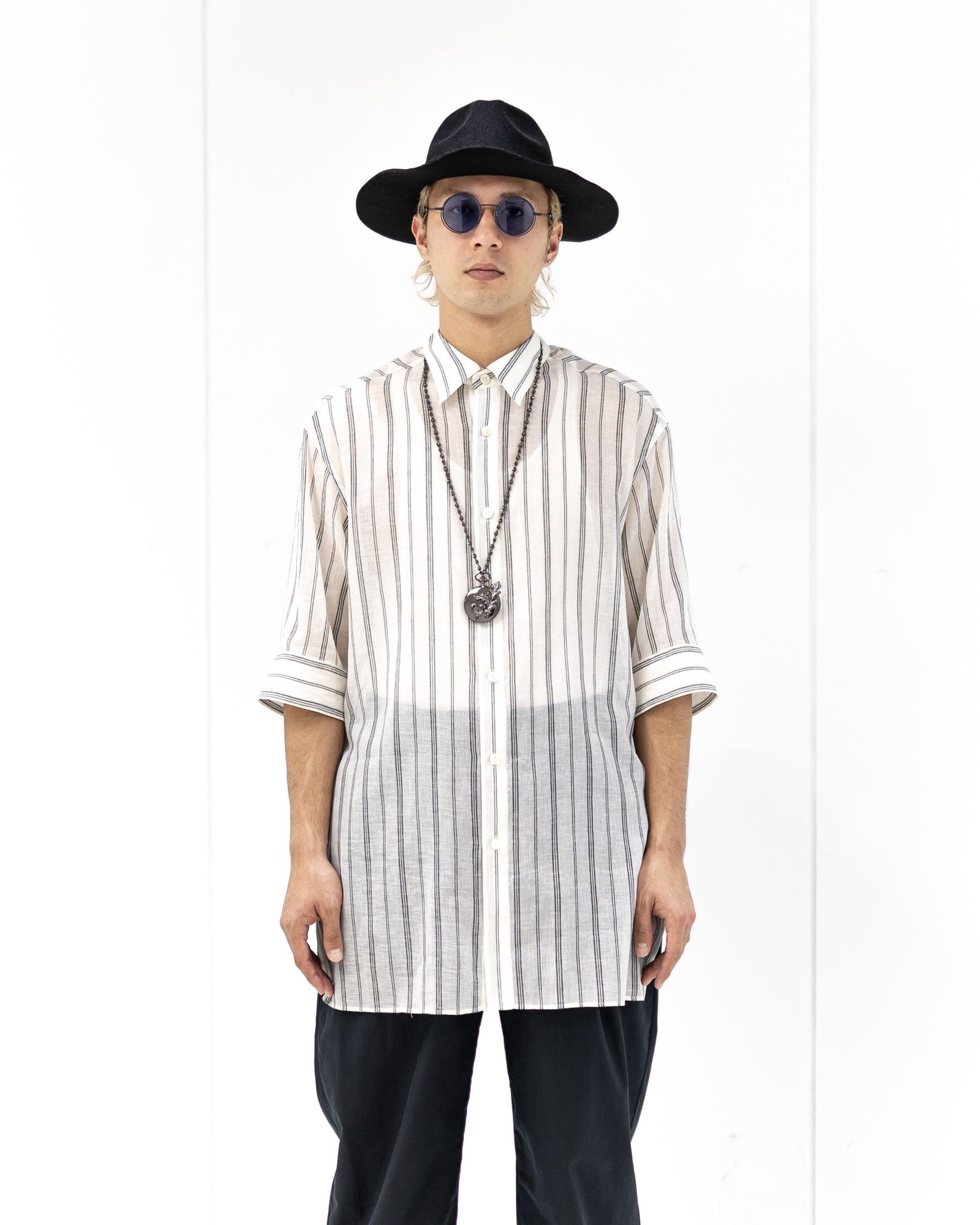 Yohji Yamamoto シアーストライプ レギュラーカラーシャツ (HK-B51-058-1)OFF WHITE☆新作発売！