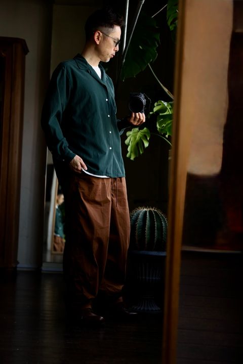A.PRESSE US Silk Cotton Open Collar L/S Shirtスタイル