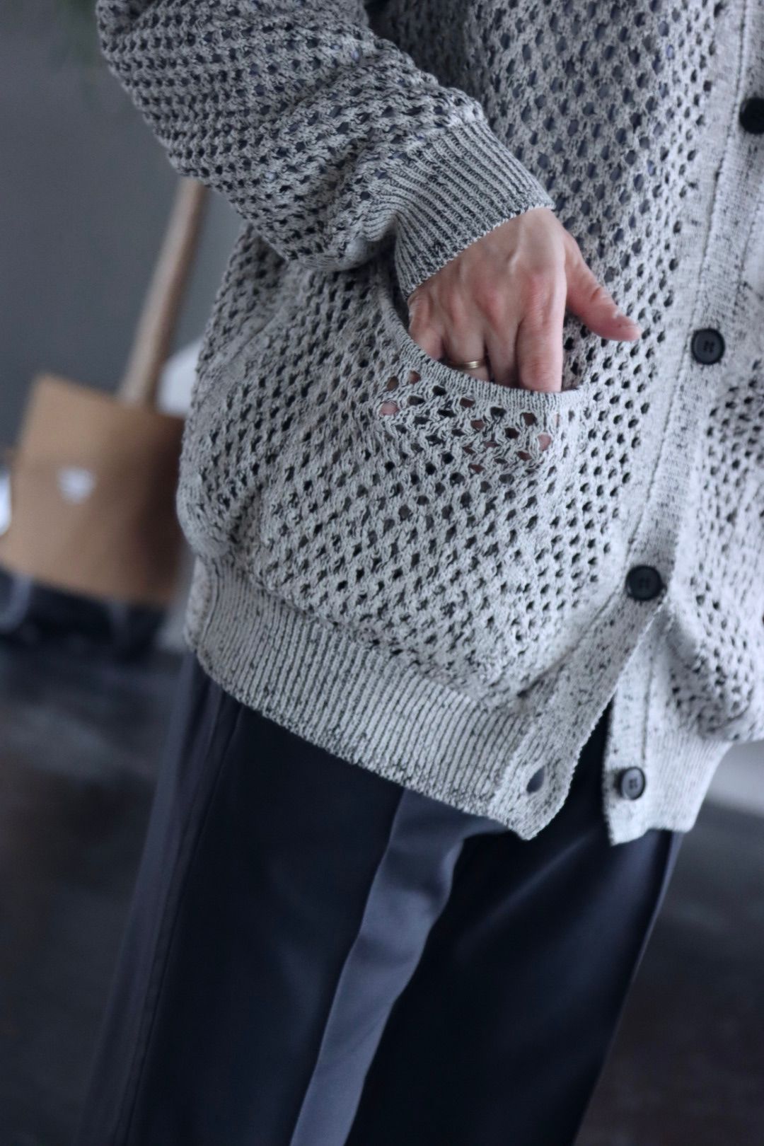 YOKE 22SS MESHED KNIT CARDIGAN