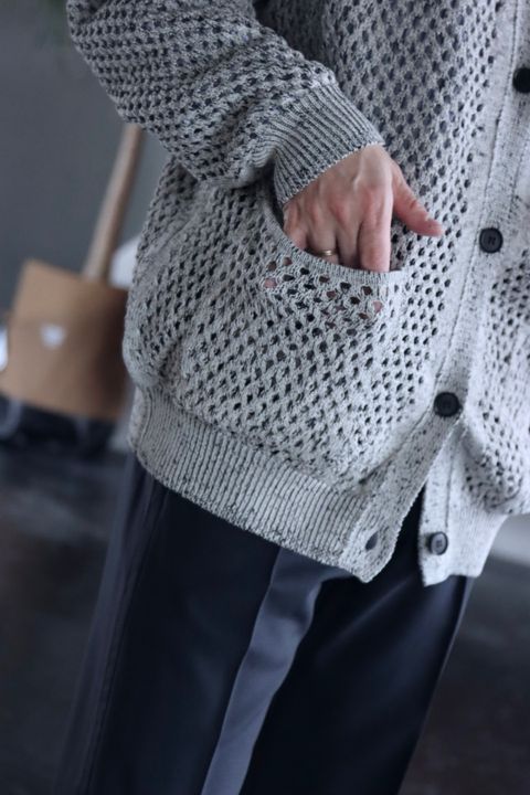 YOKE 22SS MESHED KNIT CARDIGAN"FOG WHITE"style.2022.2.21.