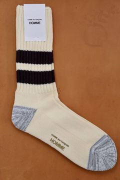 コムデギャルソンオム26FW 綿ローゲージパイルラインソックス(HR-K501-051-2)CREAM×BROWN☆8月7日(金)発売！