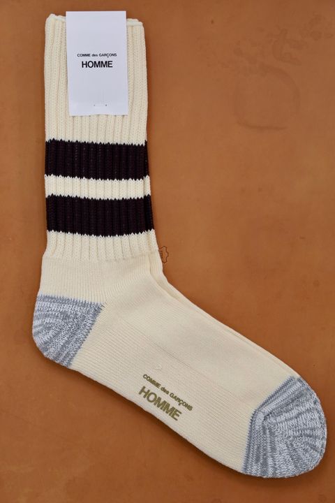 コムデギャルソンオム26FW 綿ローゲージパイルラインソックス(HR-K501-051-2)CREAM×BROWN☆8月7日(金)発売！