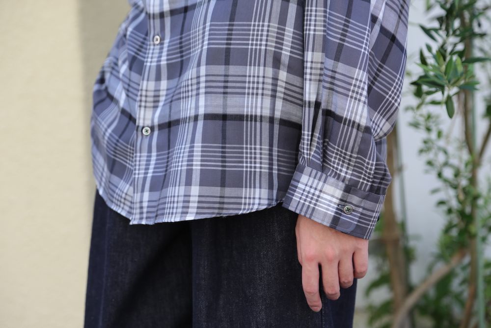 Graphpaper Tencel Check Band Collar Big Sleeve Shirt