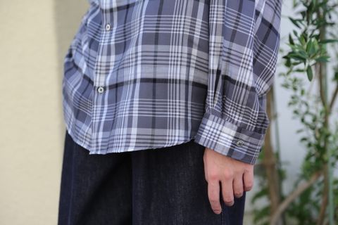 Graphpaper Tencel Check Band Collar Big Sleeve Shirt"BLACK×GRAY"(GM203-50062) style.2020.8.15.