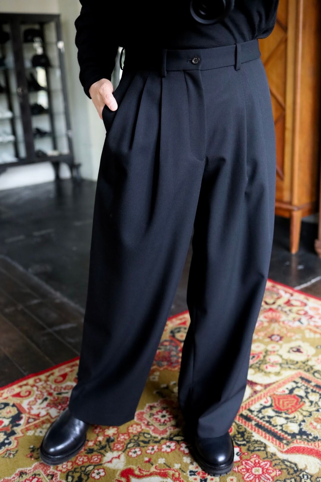 MARKAWARE マーカウェア Organic Wool Survival Cloth® Triple Pleated Wide Trousers(A25C06PT02C)BLACK☆新作発売！