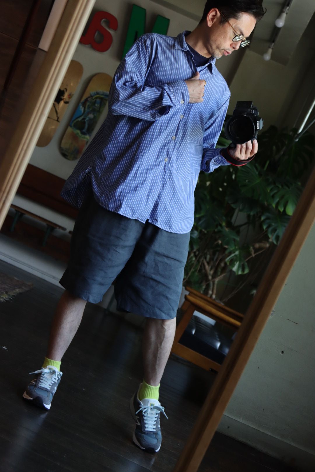 グラフペーパー 22SS Linen Baggy Shorts"GRAY"スタイル.2022.6.02.