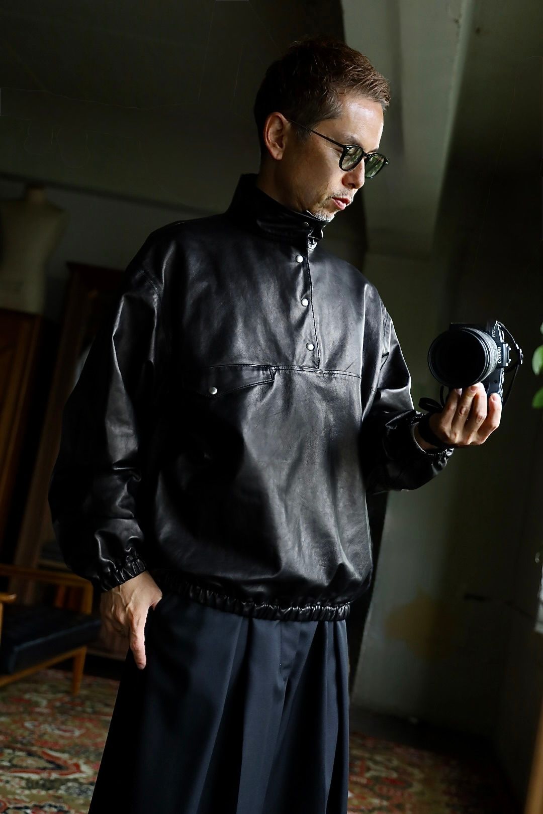 A.PRESSE 2026 STYLE2 Leather Pullover Snap Shirtsスタイル