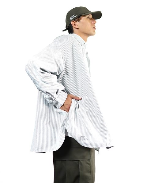 FreshService フレッシュサービスDRY OXFORD CORPORATE L/S B.D.SHIRT"GREEN STRIPE"スタイル