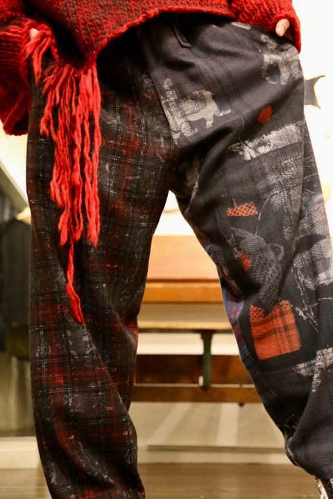 Yohji Yamamoto W-総柄中太パンツstyle.2020.10.6.
