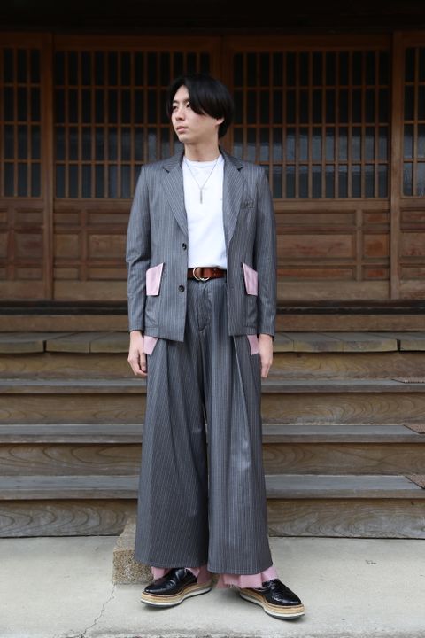 sulvam 2021SS 新作 Cut off short jacket&Bias wide pants style.2020.12.19.