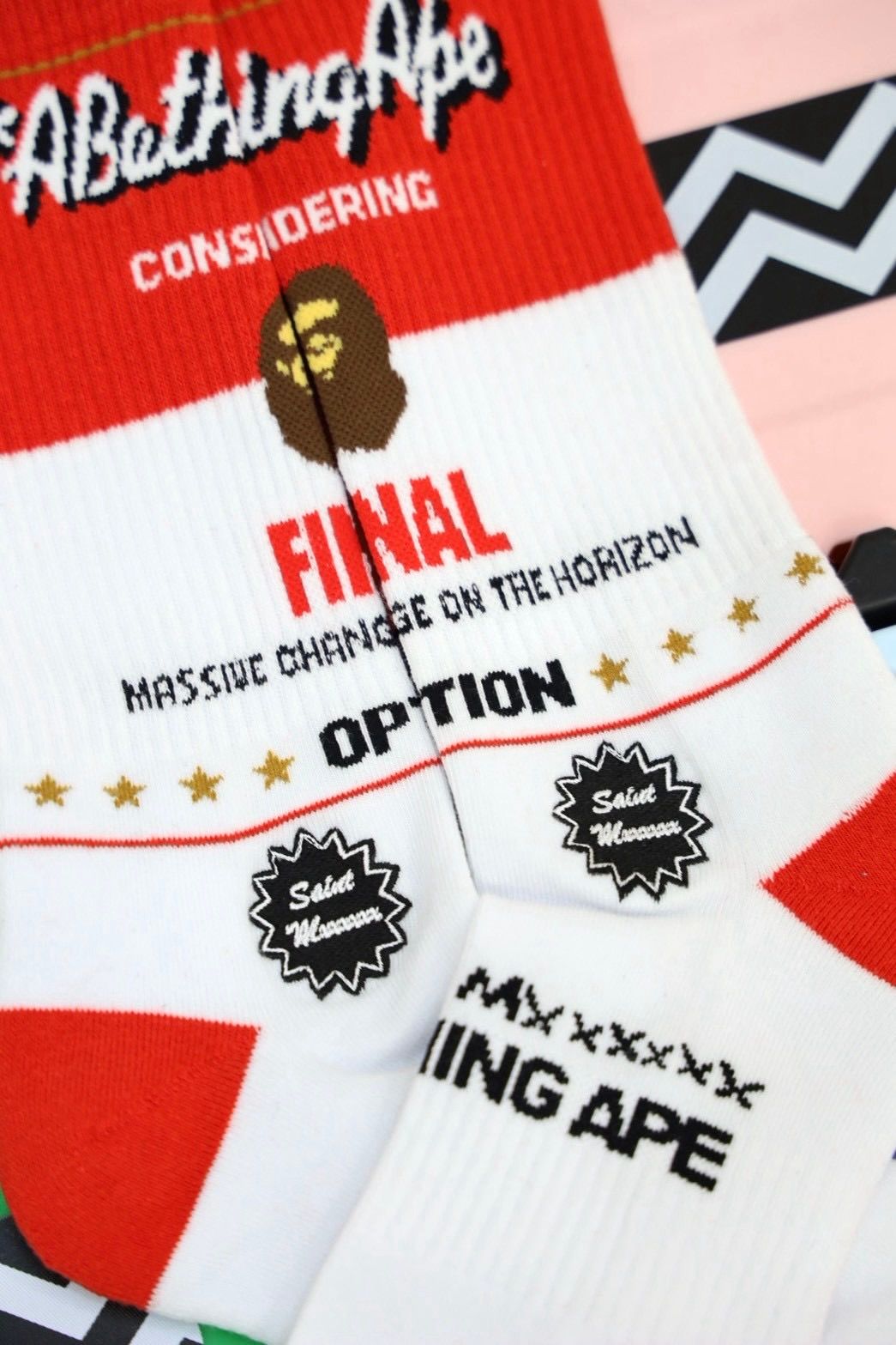 セントマイケル 26AW BAPE_SOCKS/FAINAL(SM-MK1-0000-C40)WHITE+RED