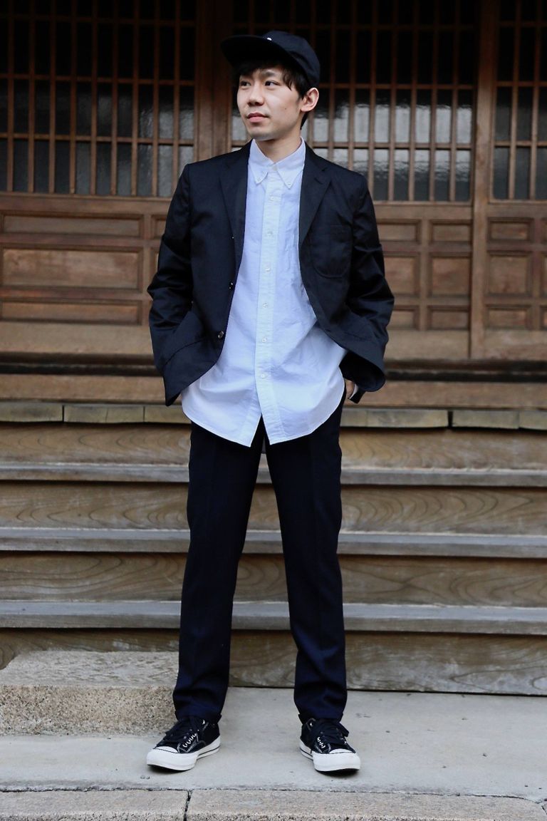 グラフペーパー オックスフォードシャツ"ホワイト"スタイル(Graphpaper Oxford L/S B.D Box Shirt "WHITE"style.)