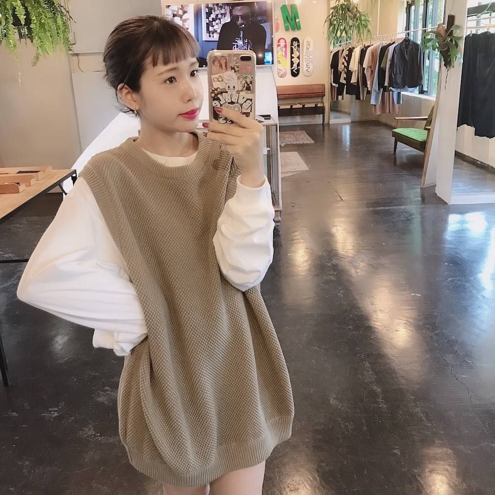 crepuscule モスステッチベスト"GRAYBEIGE"スタイル2019.6.14.