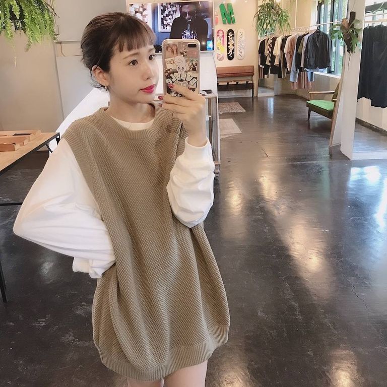 crepuscule モスステッチベスト"GRAYBEIGE"スタイル2019.6.14.