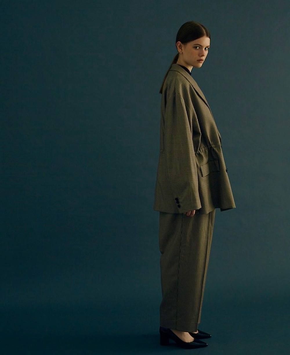 YOKE 1TUCK WIDE TROUSERS "BEIGE PLAID"(YK19AW0048P)