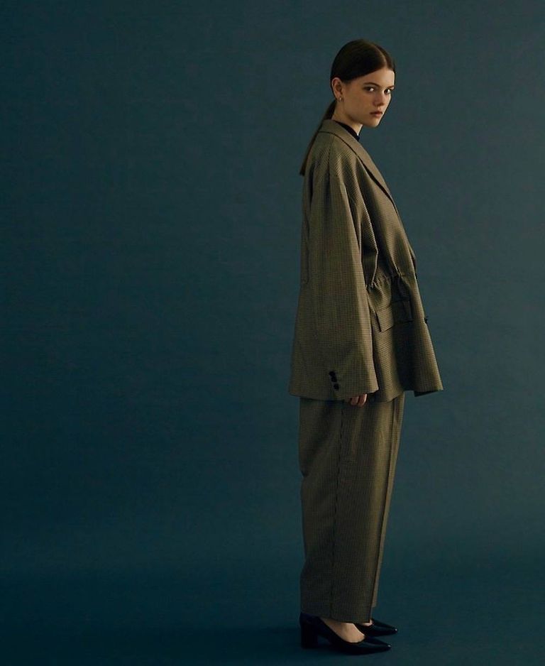YOKE 1TUCK WIDE TROUSERS "BEIGE PLAID"(YK19AW0048P)