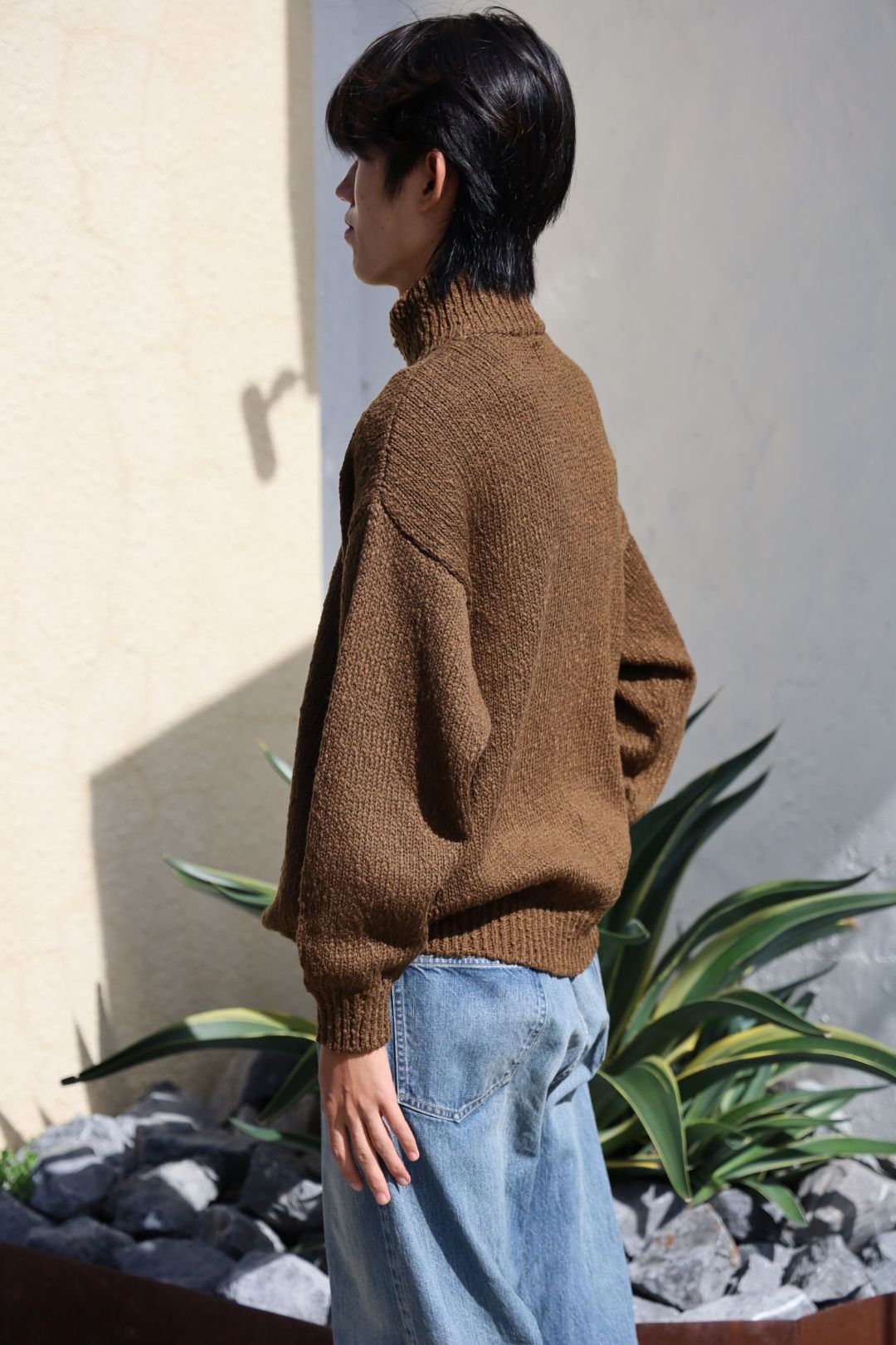 グラフペーパー Cotton Wool Slub Oversized Half Zip Knit(GU263-80603)BROWN