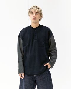 コムデギャルソンオム26SS ワッフルヘンリー切替えカットソー(HQ-T010-051)BLACK×KHAKI☆3月6日(金)発売！