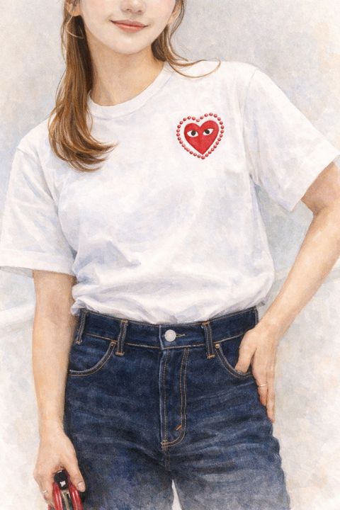 プレイコムデギャルソン METALSTONE Tシャツ(WHITE/RED HEART)☆新作発売！