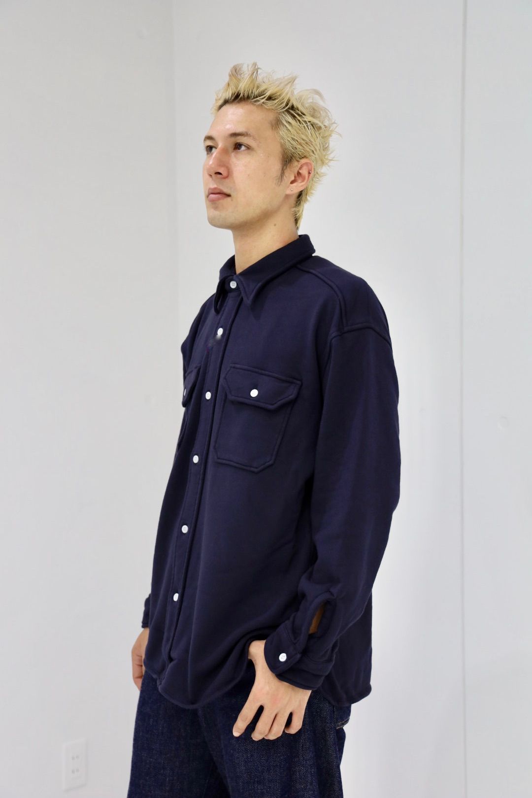 ファウンダ 25AW SWEAT WORK SHIRT(015FD252011)NAVY