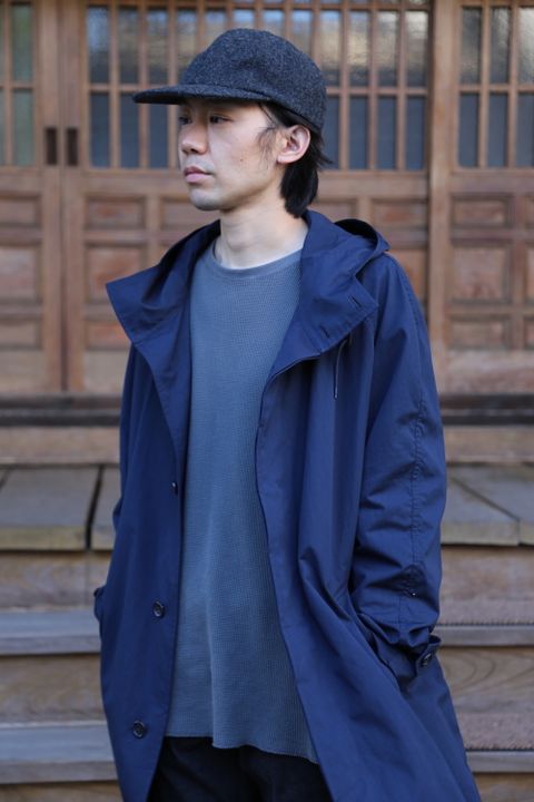 COMME des GARCONS HOMME 綿ナイロンウェザーフーデッドコート"NAVY"Style.2020.10.26.