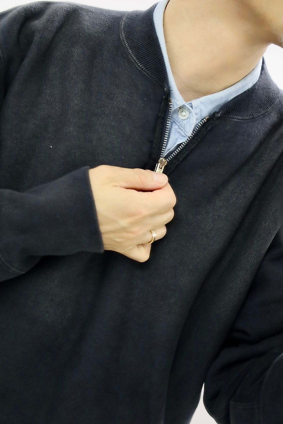 A.PRESSE Vintage Half Zip Rib Collar Sweatshirt"BLACK"スタイル2025.10.7.