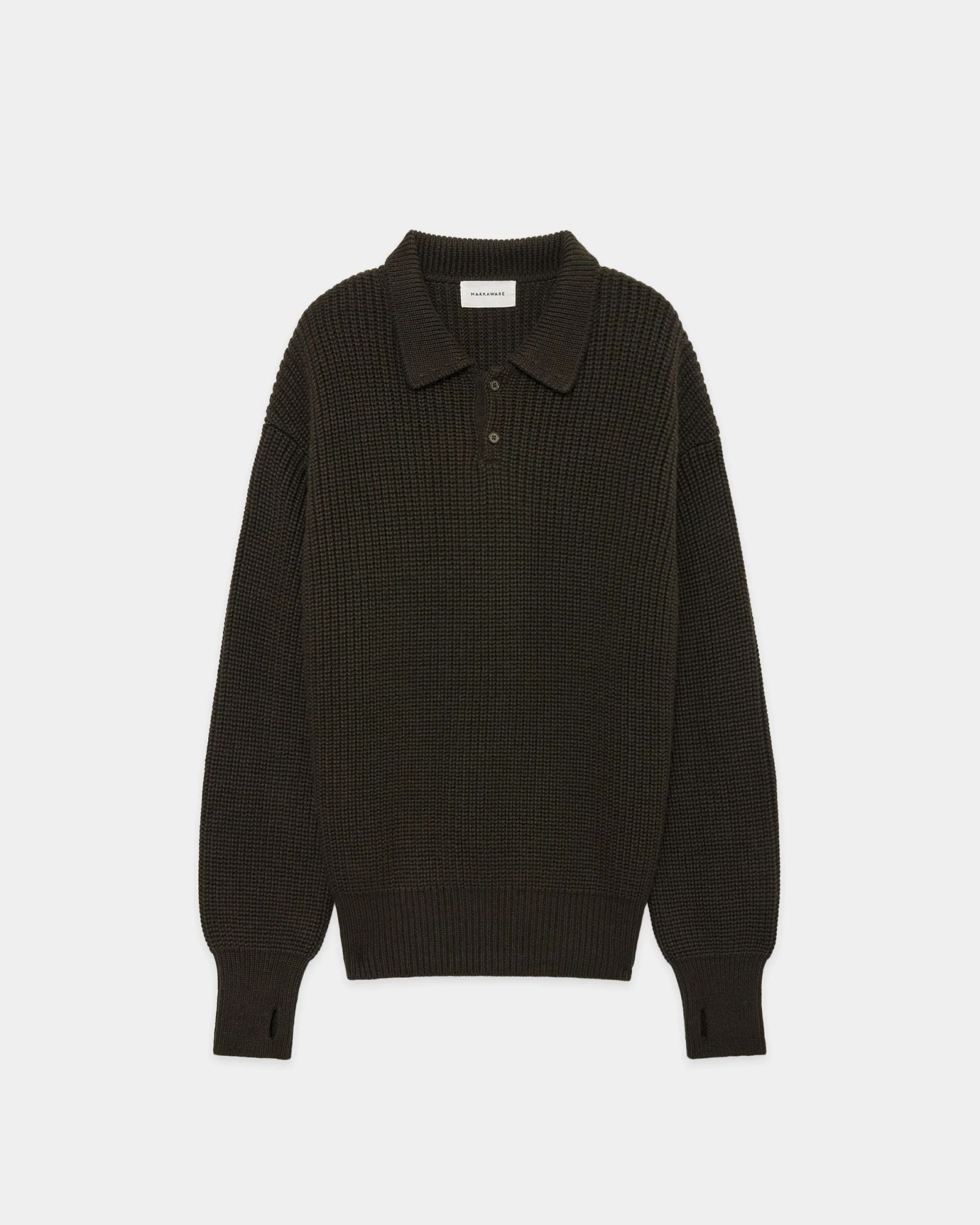 マーカウェア 26AW RIBBED POLO COLLAR JUMPER(A26C24SW02C)DARK OLIVE☆新作発売！