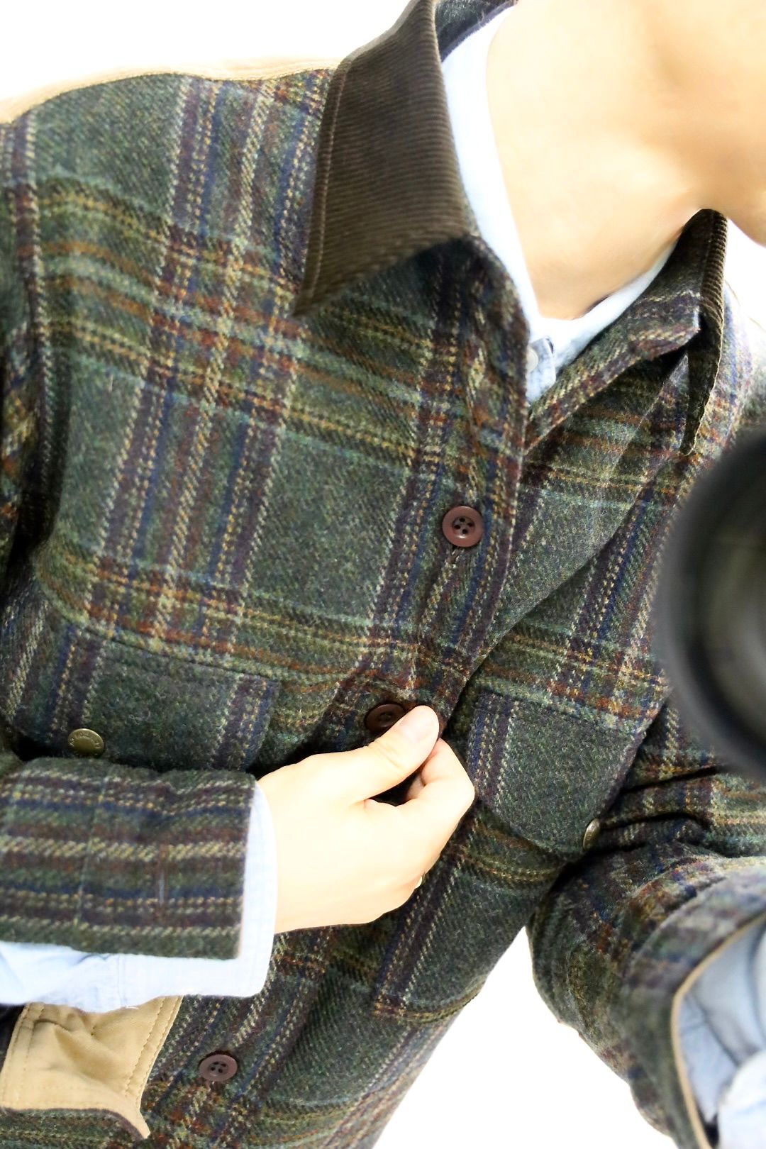 ジュンヤワタナベマン 25AW FILSON Wネーム ウールチェックツイードレザージャケット(WP-B002-051)