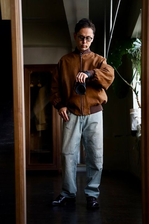 A.PRESSE Vintage Nubuck leather Rib Blousonスタイル.2025.1.11.