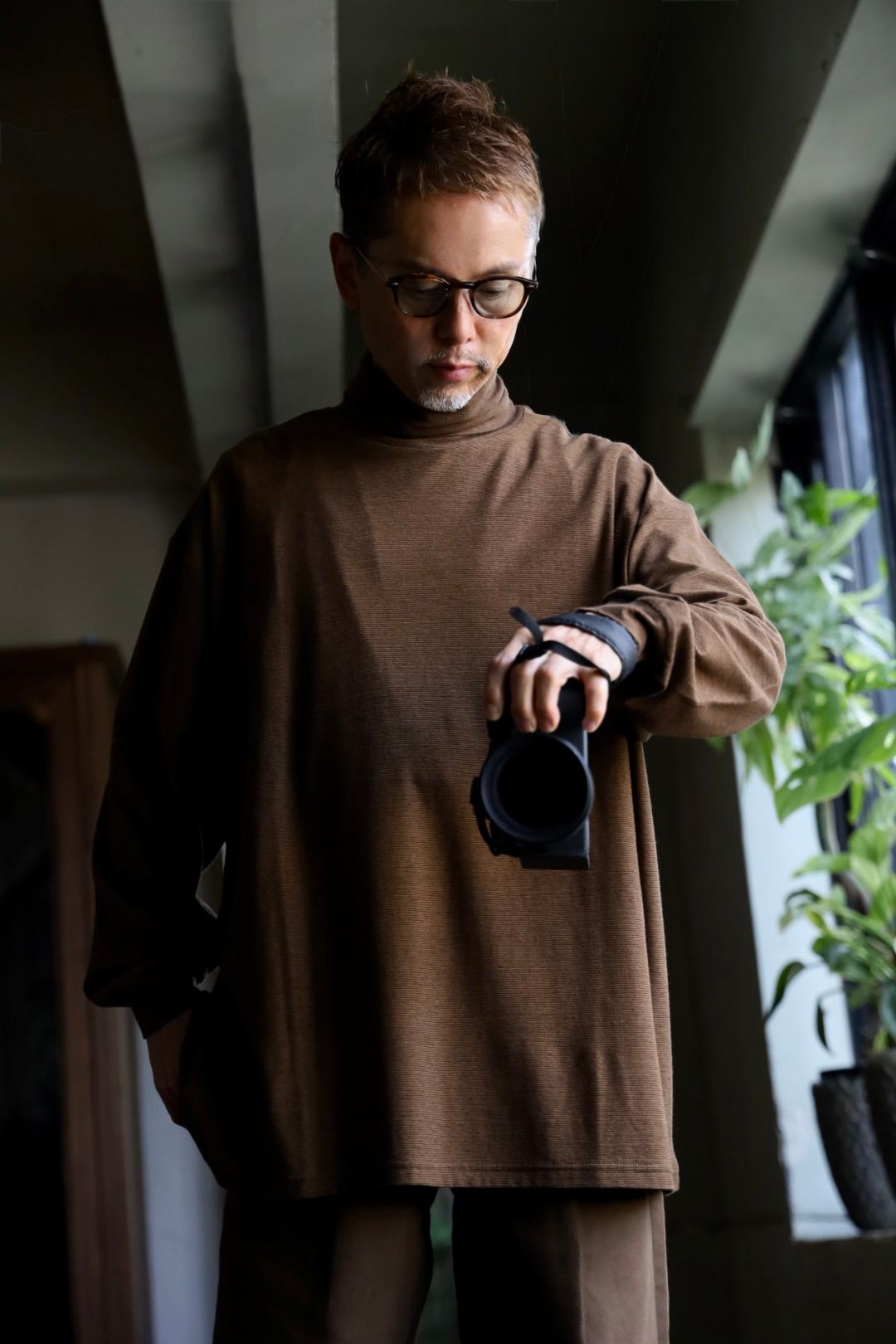 グラフペーパー Cotton Wool Ripple High Neck L/S Tee(GM263-70305)BROWN