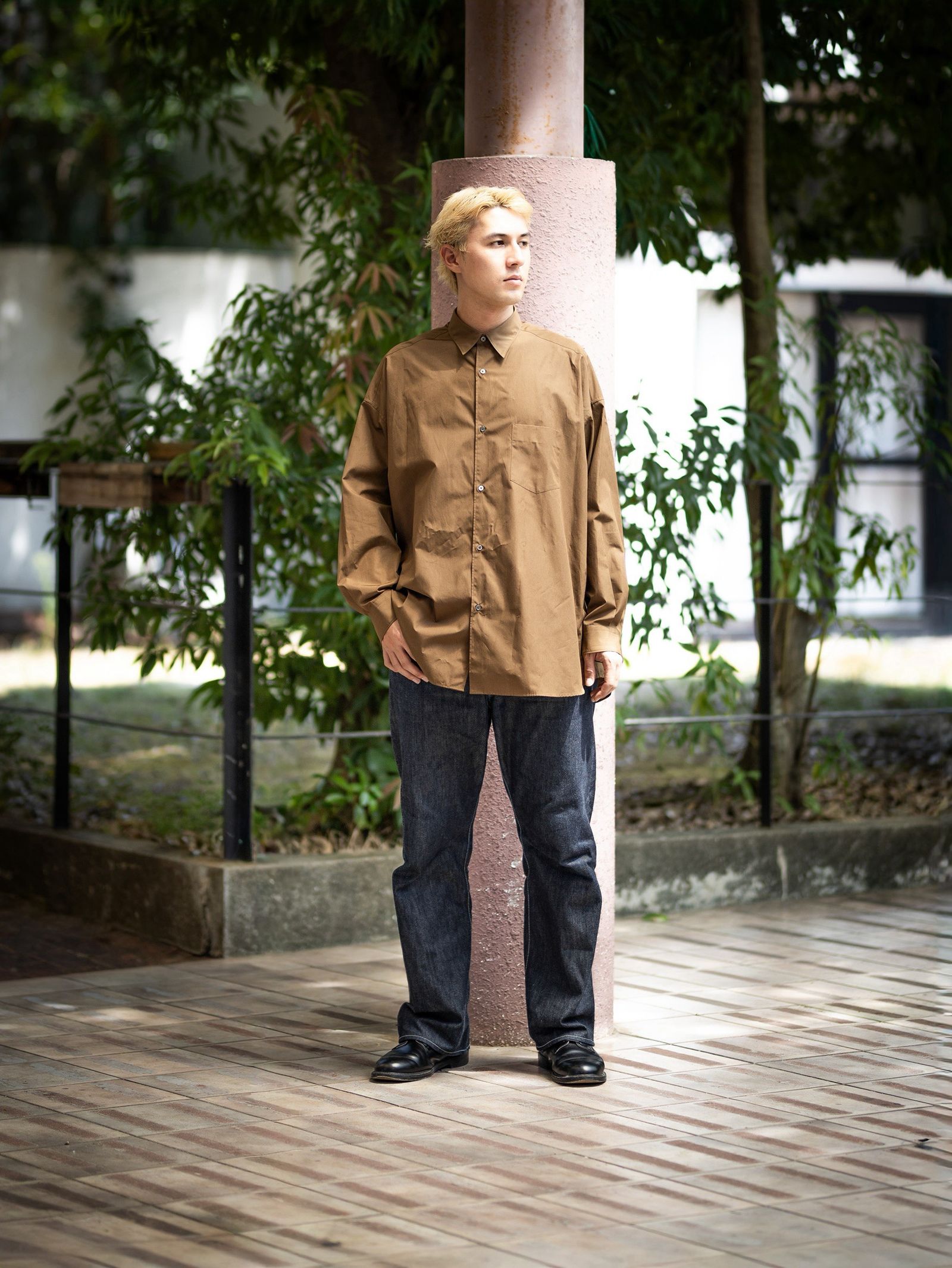 グラフペーパー ALUMO for GP L/S Oversized Regular Collar Shirt(GM263-50230)BROWN