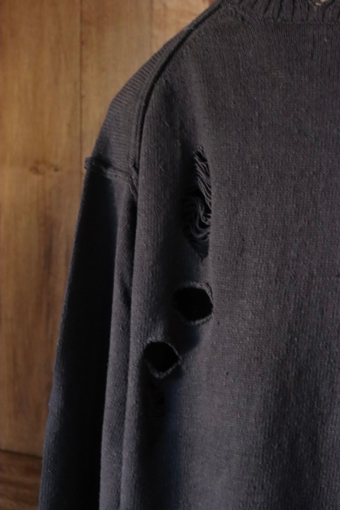 ヨウジヤマモト24SS 7G1P HOLE DESIGN DAMAGED LONG SLEEVE(HS-K16-094-2)BLACK