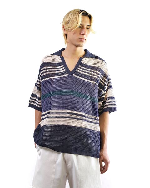 ヨーク 24SS BORDER MESH KNIT SKIPPER POLO SHIRT style 2024.5.24