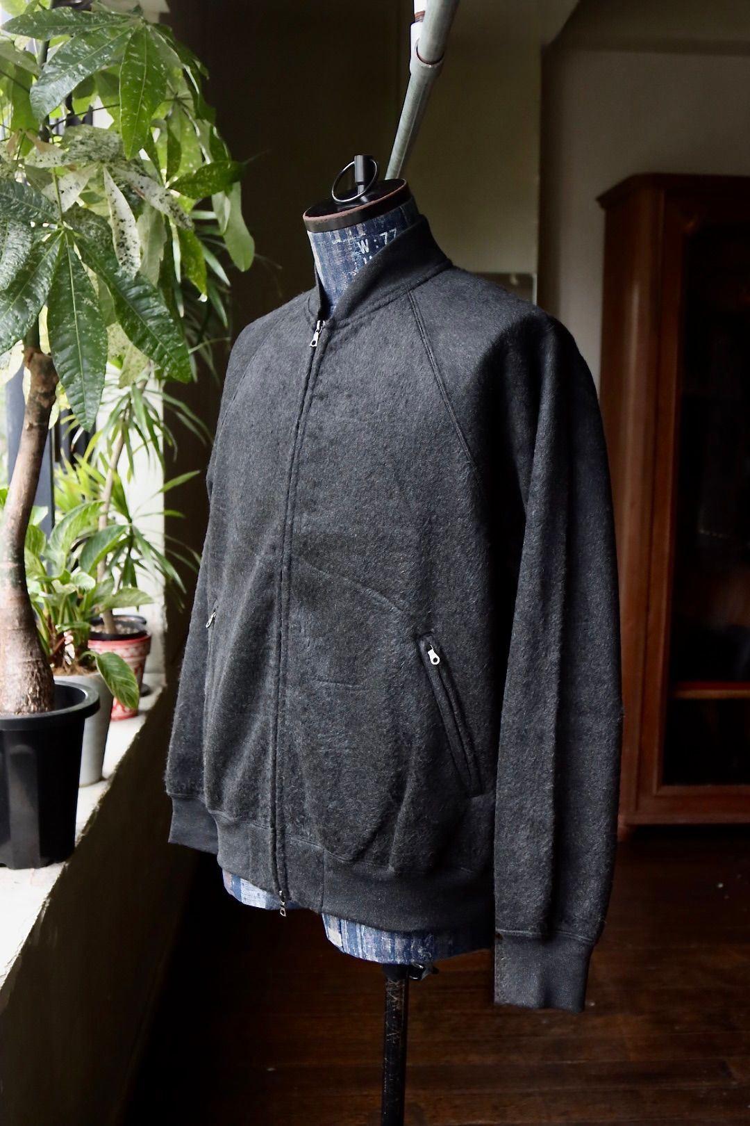blurhms ブラームス Pe/Silk Fleece Bomber Jacket(BHS25F019)HEATHER BLACK☆新作発売！