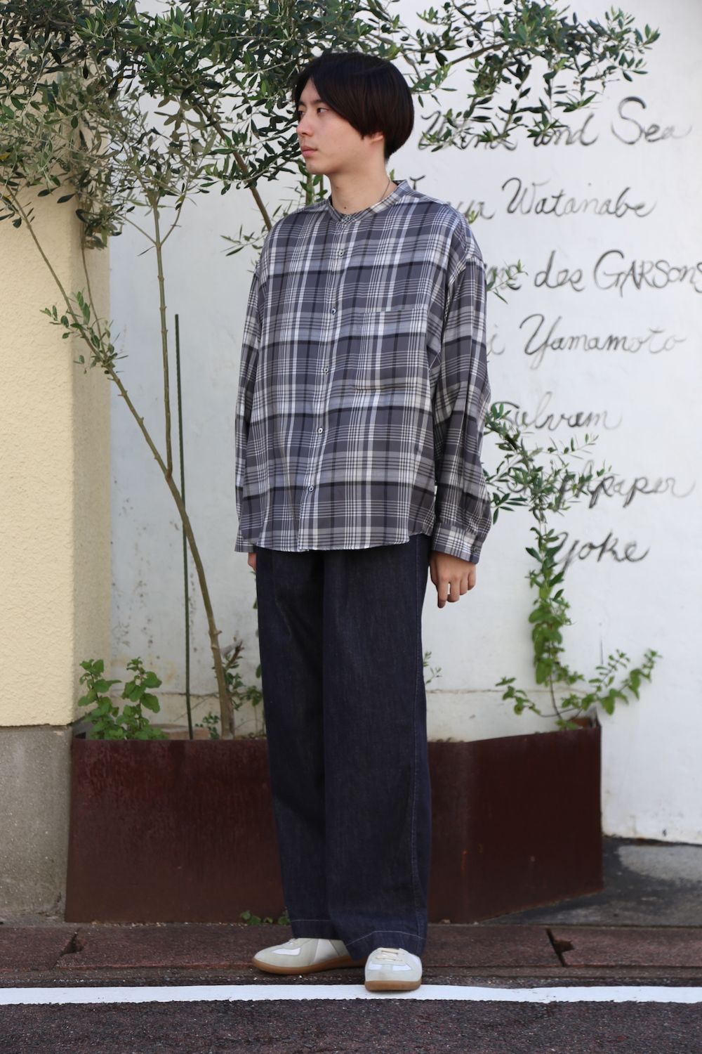 Graphpaper Tencel Check Band Collar Big Sleeve Shirt