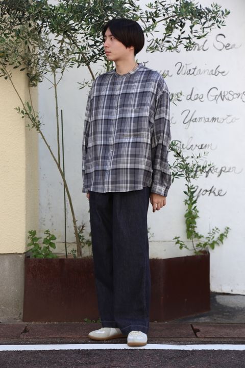 Graphpaper Tencel Check Band Collar Big Sleeve Shirt"BLACK×GRAY"(GM203-50062) style.2020.8.15.
