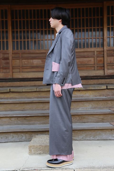 sulvam 2021SS 新作 Cut off short jacket&Bias wide pants style.2020.12.19.