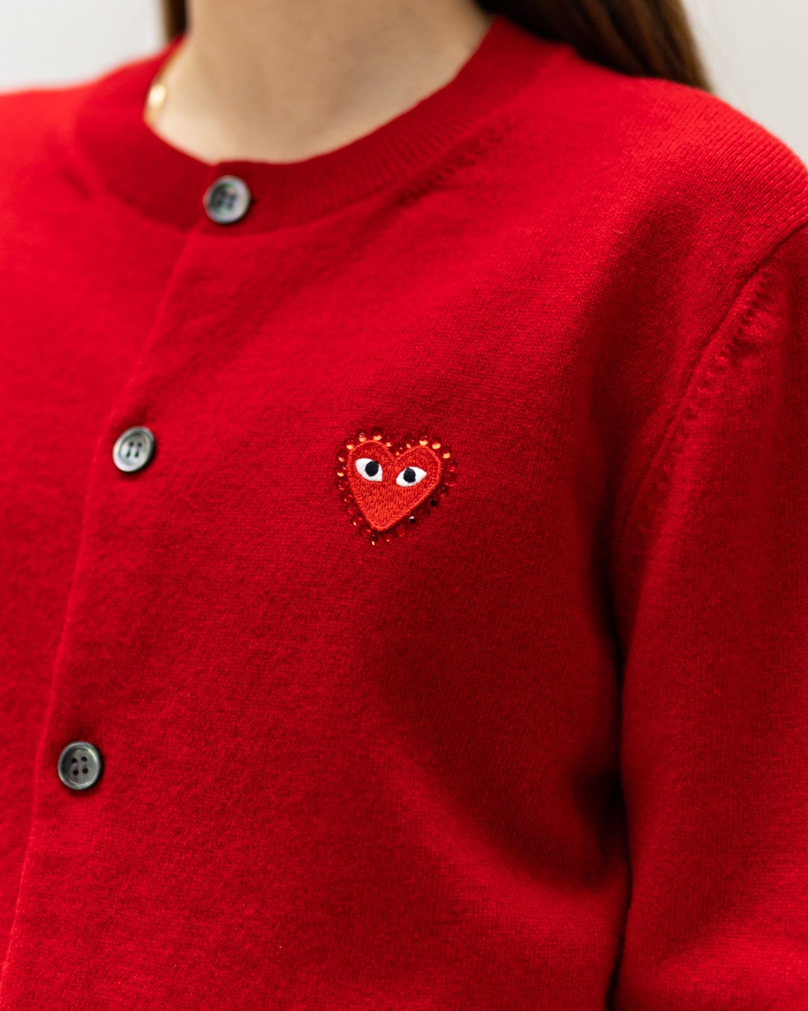 PLAY COMME des GARCONS ROUND NECK RHINESTONE CARDIGAN style.2025.11.22