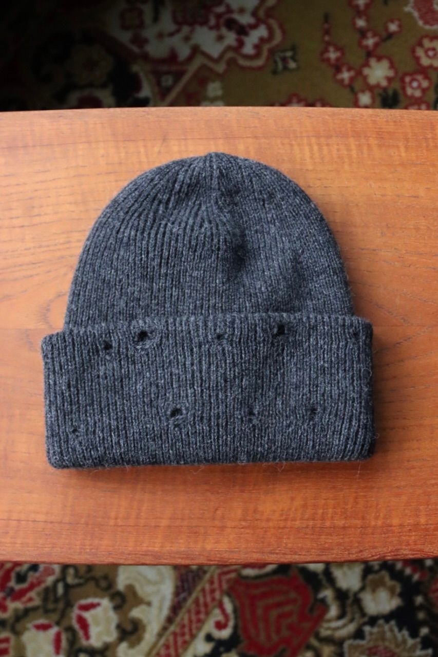 ワイズフォーメン DAMAGED KNIT CAP (ML-H01-160)CHARCOAL☆新作発売！