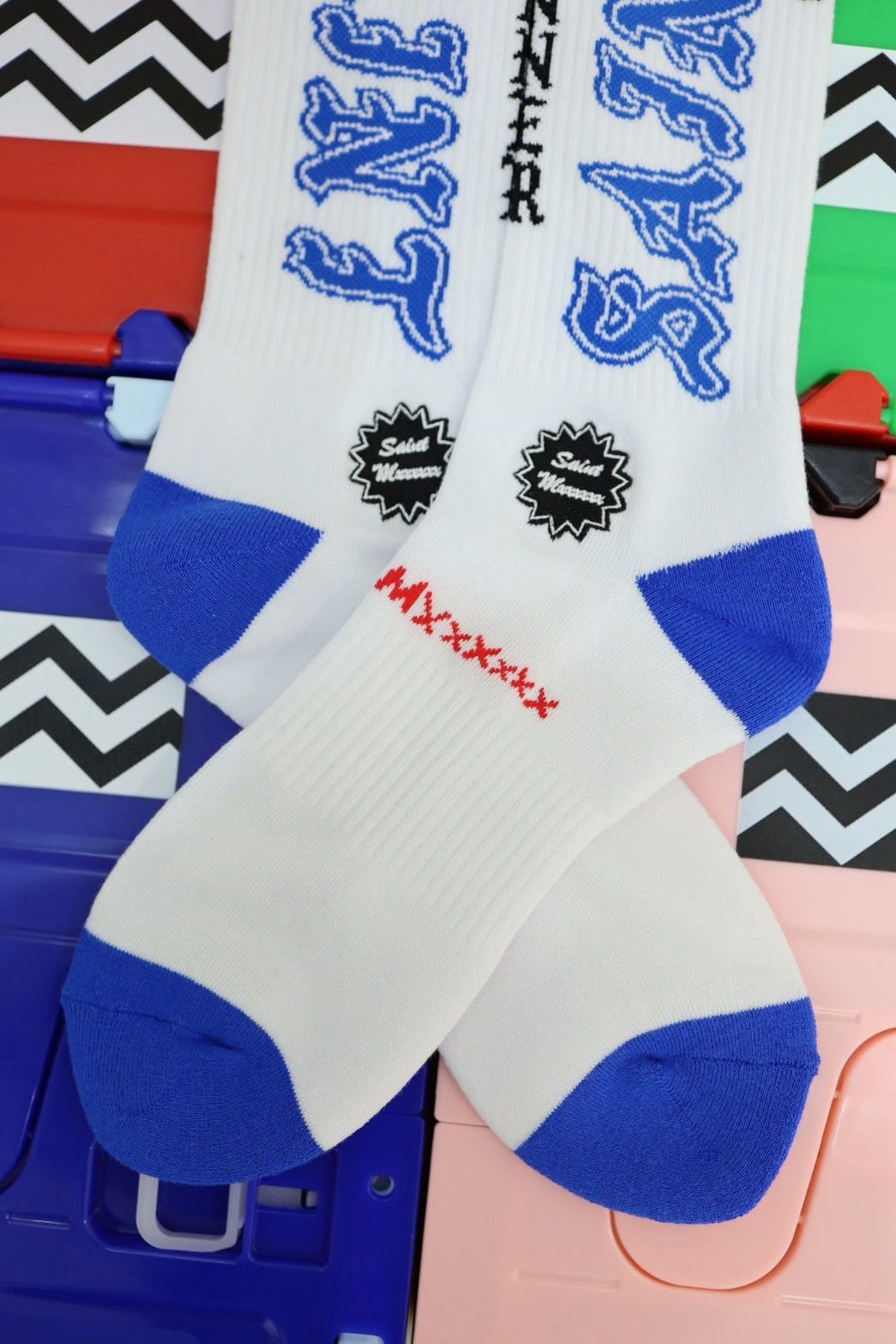 セントマイケル 26SS SAINT SOCKS(SM-MK8-0000-107)WHITE× BLUE☆4月11日(土)発売！