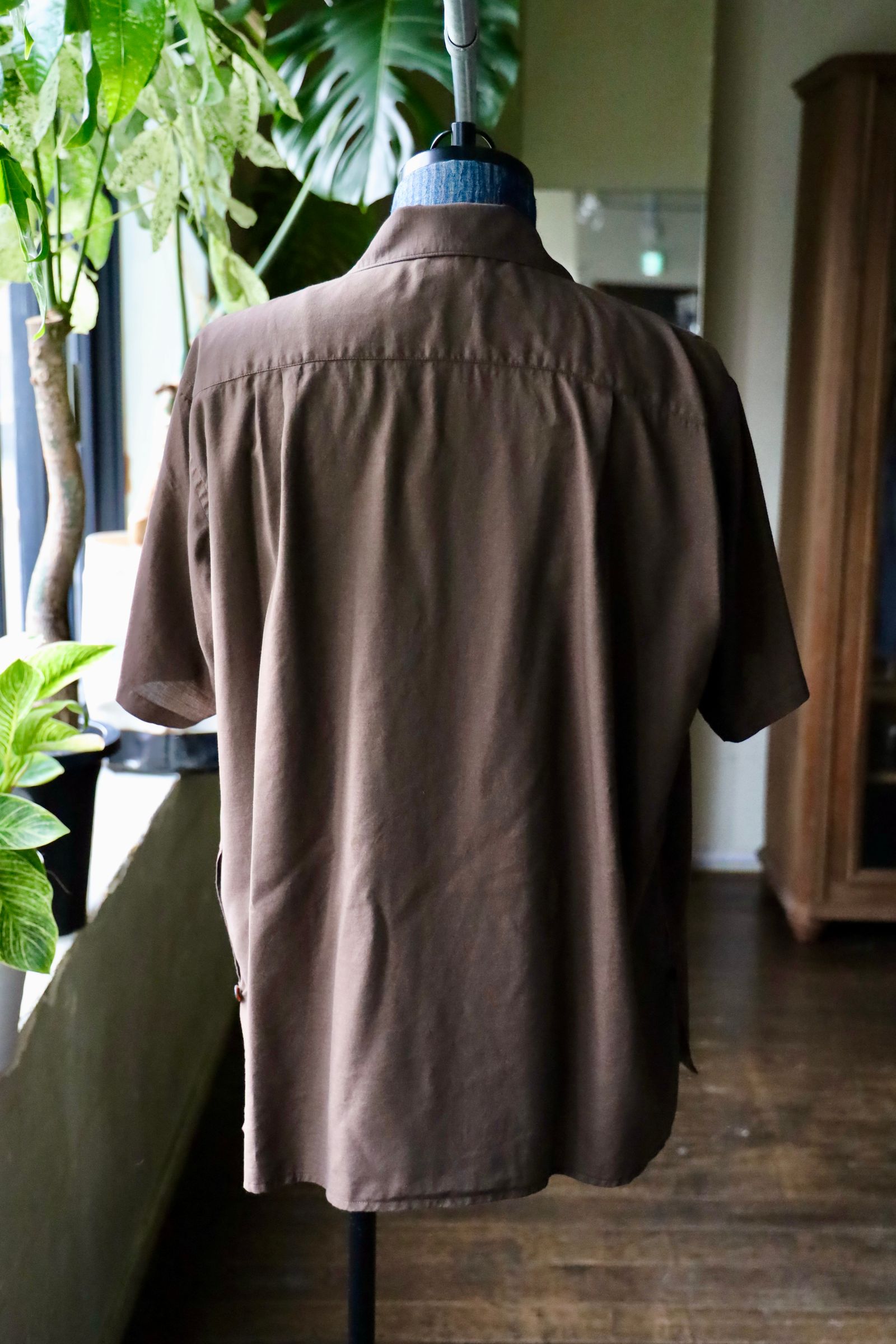 ヨーク25SUMMER シャツ GARMENTDYED COTTON SILK TWILL OPEN COLLAR SHIRT(YK25SS001006SH)BROWN
