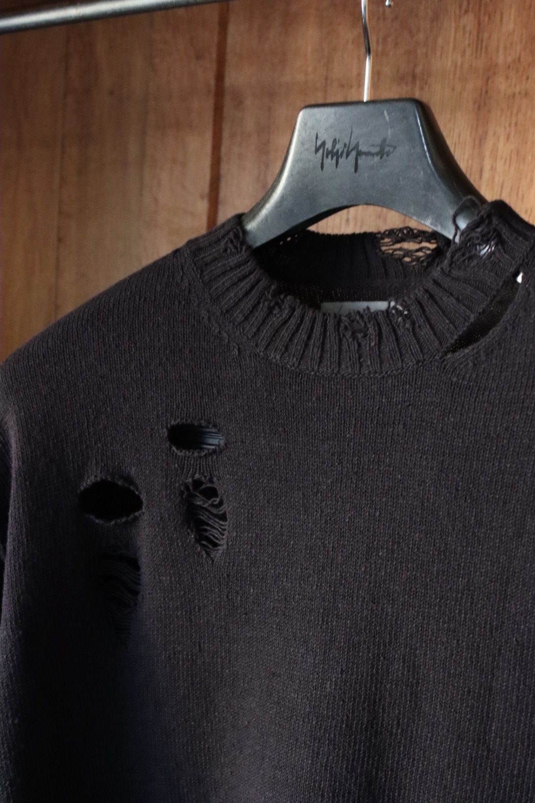 ヨウジヤマモト24SS 7G1P HOLE DESIGN DAMAGED LONG SLEEVE(HS-K16-094-2)BLACK