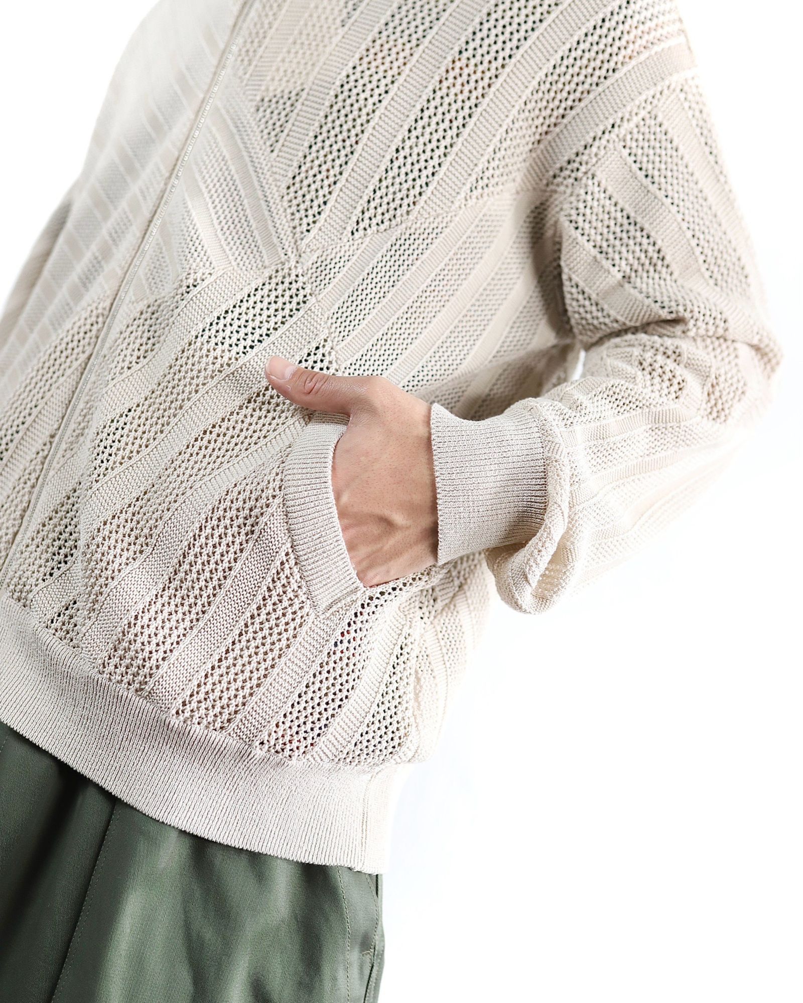 YOKE 新作 COTTON MESH STRIPE ZIP-UP CARDIGAN style.2024.2.23