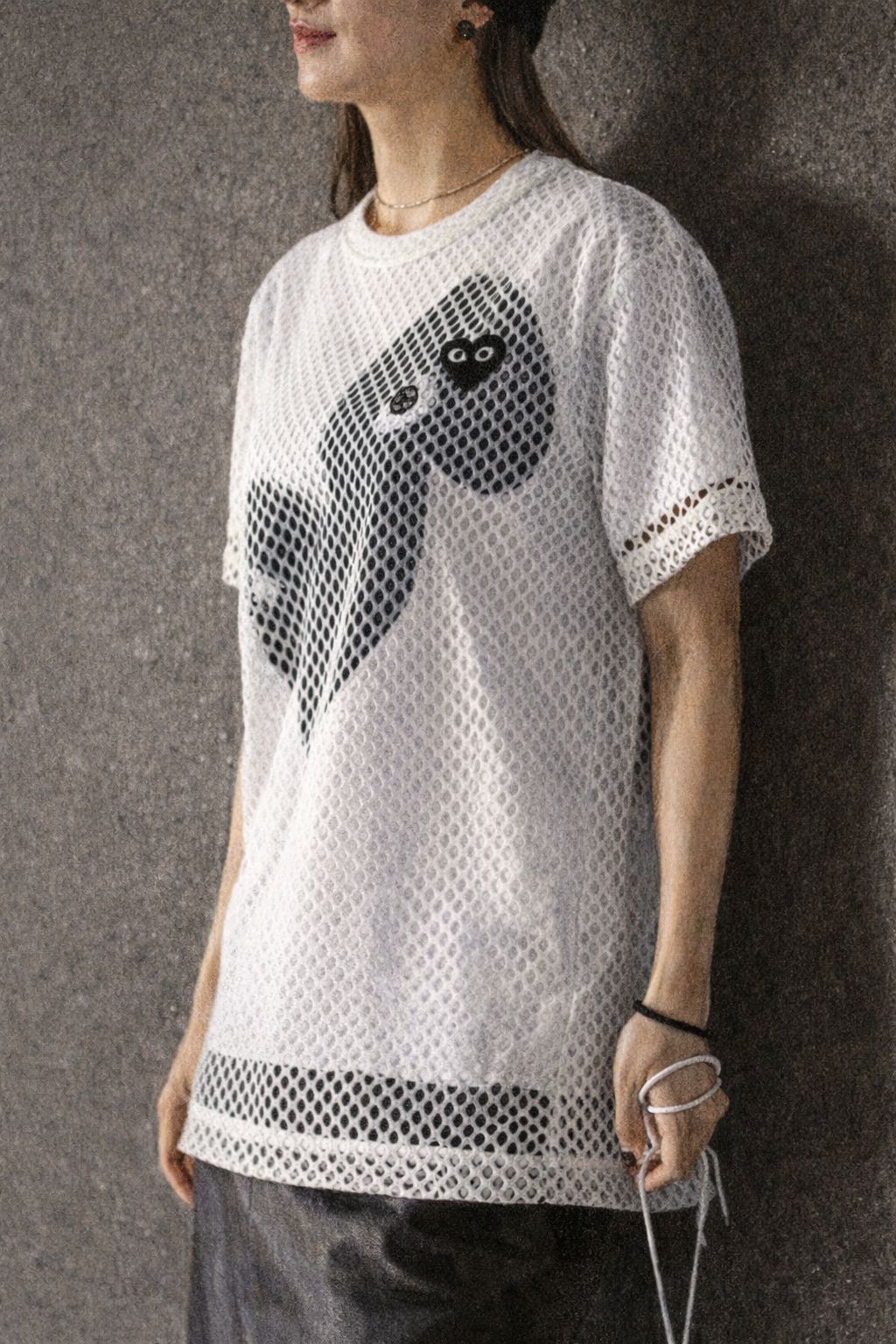 プレイコムデギャルソン BLACKエンブレムメッシュTシャツ(AX-T352-051-2)WHITE☆新作発売！