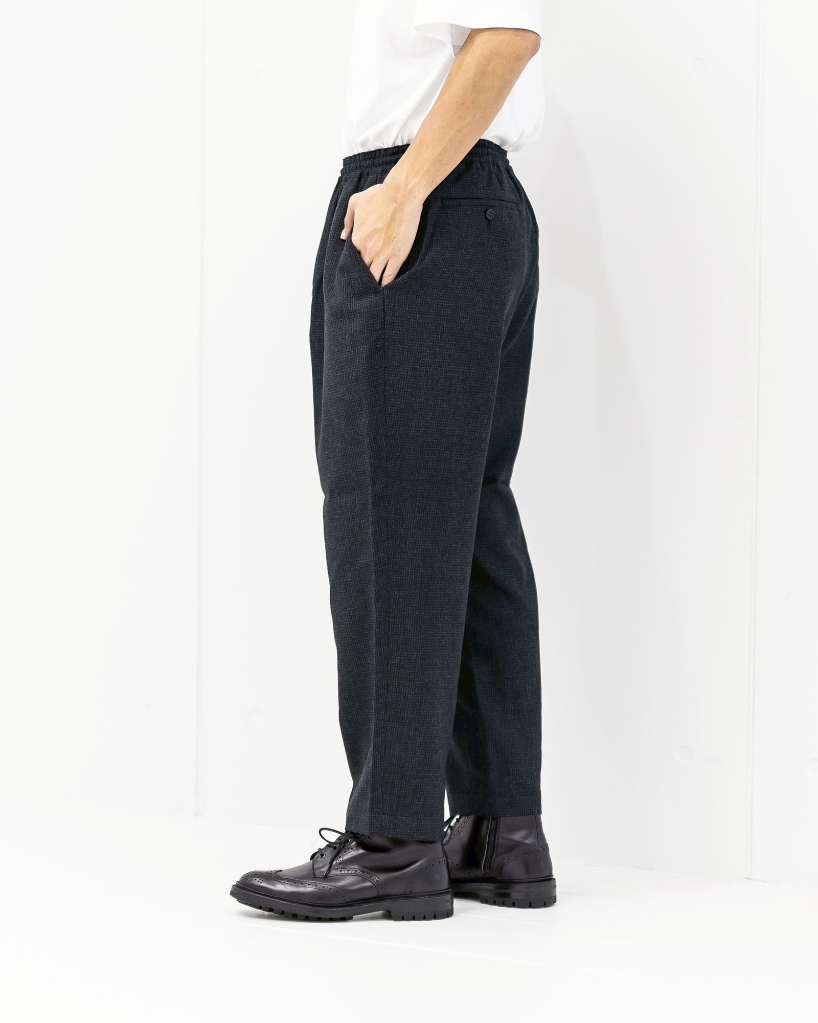 コムデギャルソンオム25FW ウール千鳥格子イージーパンツ(HP-P024-051)BLACK