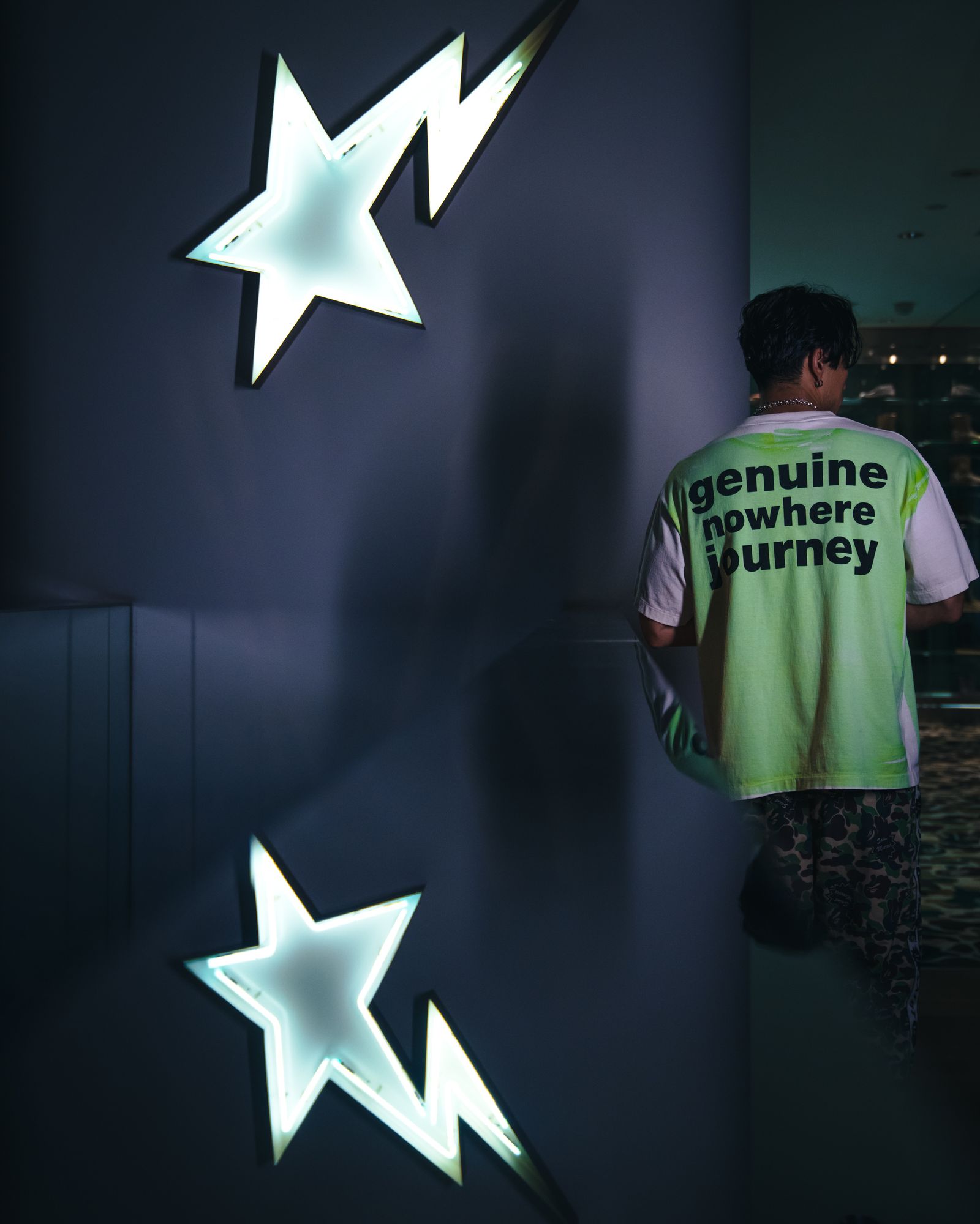 セントマイケル Tシャツ HANDPRINT BAPE_SS TEE(SM-HR1-0000-C34)WHITE×GREEN