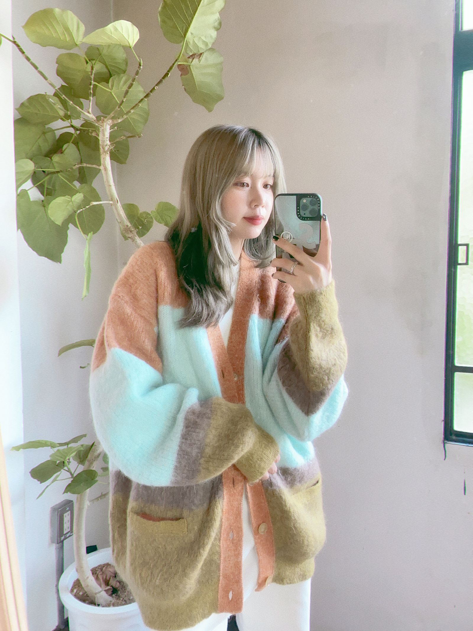ヨーク23AW MOHAIR BORDER CARDIGAN(YK23FW0571S)PINK