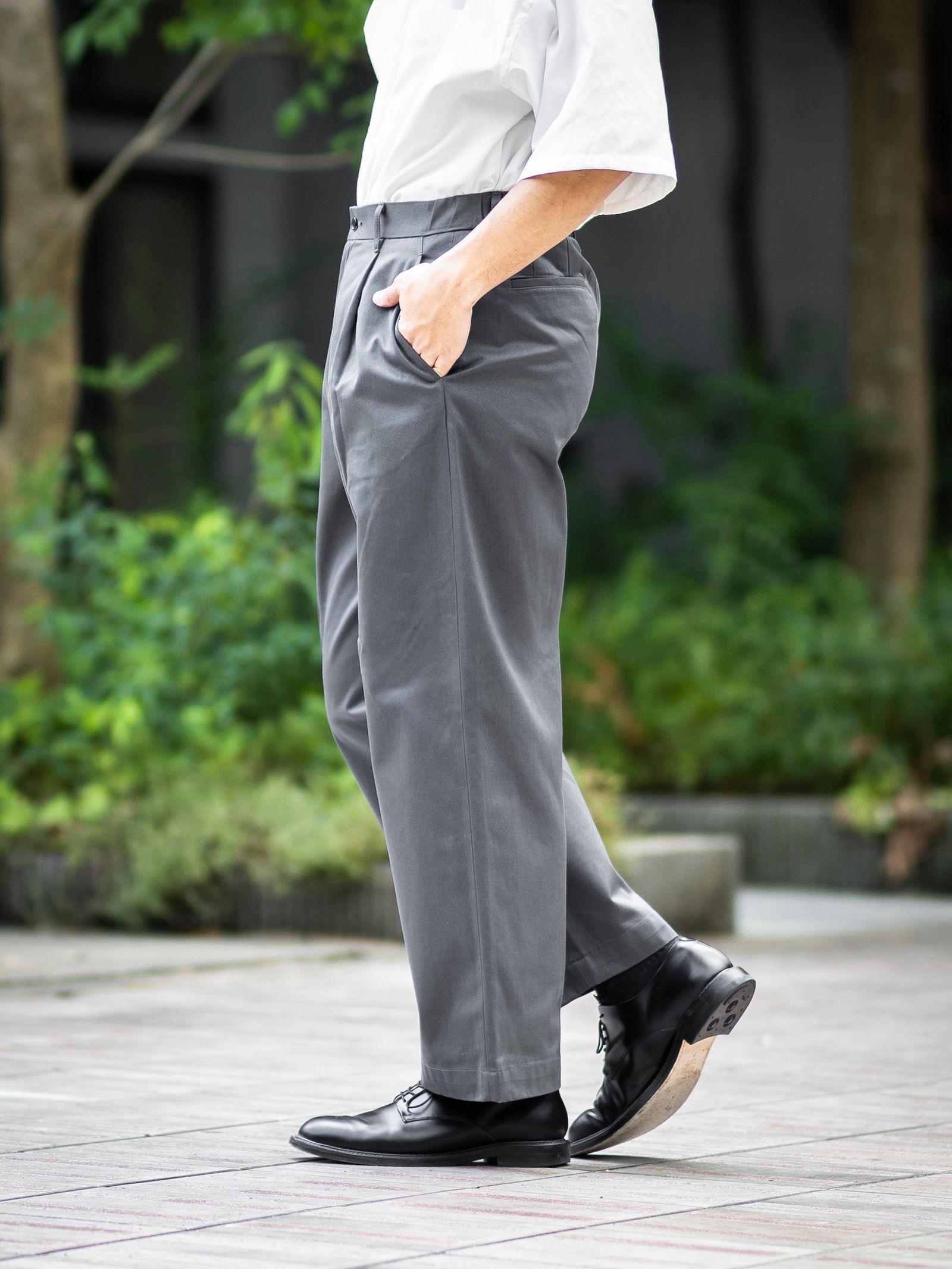 Graphpaper Westpoint Chino Wide Straight Trousers (GRAY) MARKスタイル