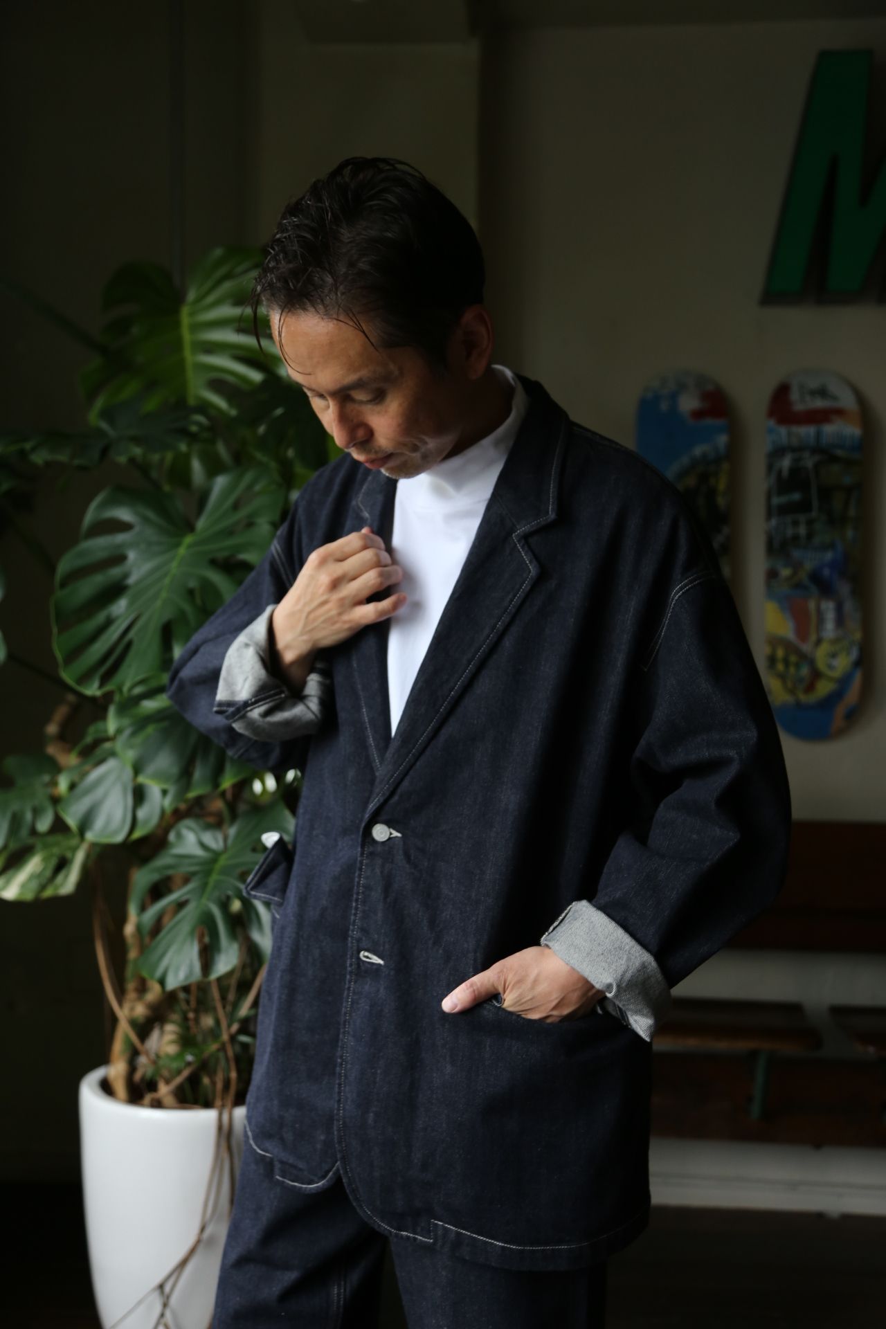 カラーブルーGraphpaper CIOTA COTTON DENIM JACKET - テーラード